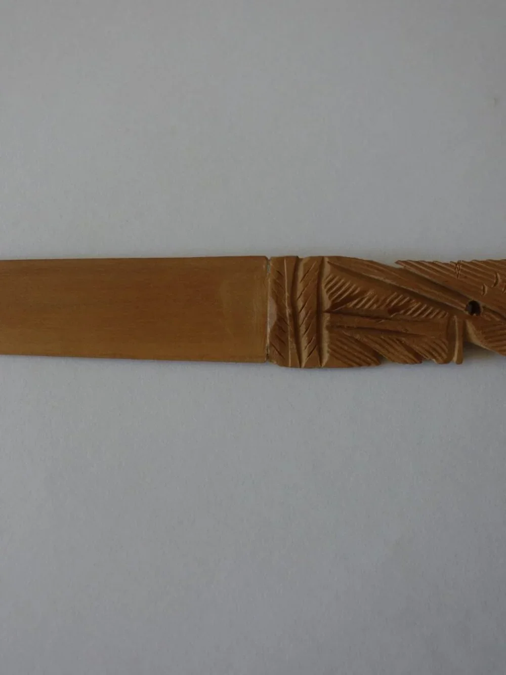Vintage Carved Peacock Handle Wooden Letter Opener about 7.25